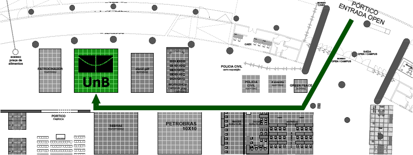 Localização do estande da UnB na Campus Party 2023: em frente ao do SEBRAE e ao lado do GDF
